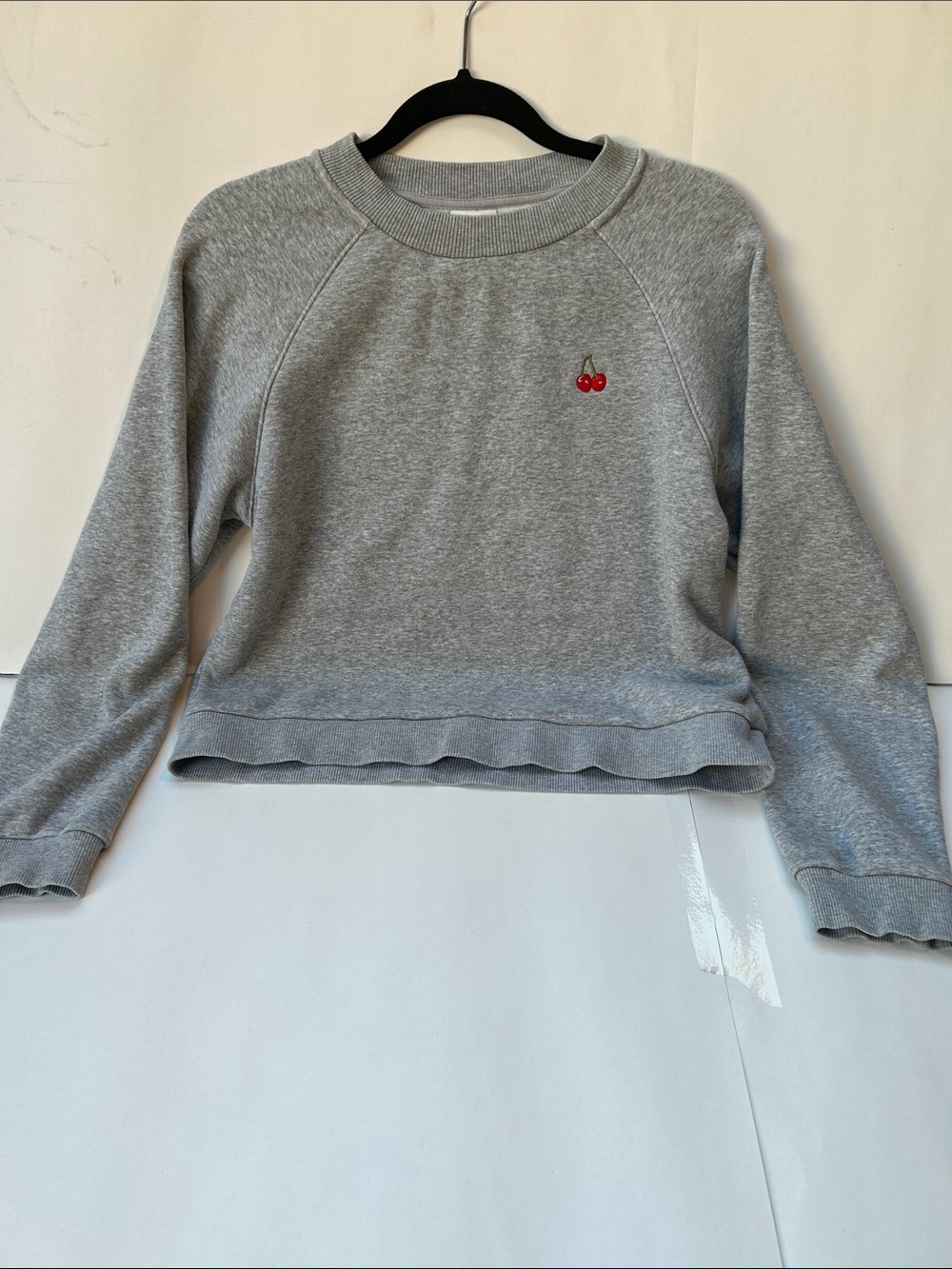 Sunday Best Light Gray Crewneck Sweatshirt with Cherry Motif